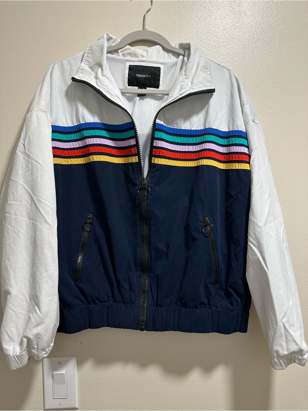 Forever 21 Women’s 1X Colorblock Multicolor Stripes Windbreaker